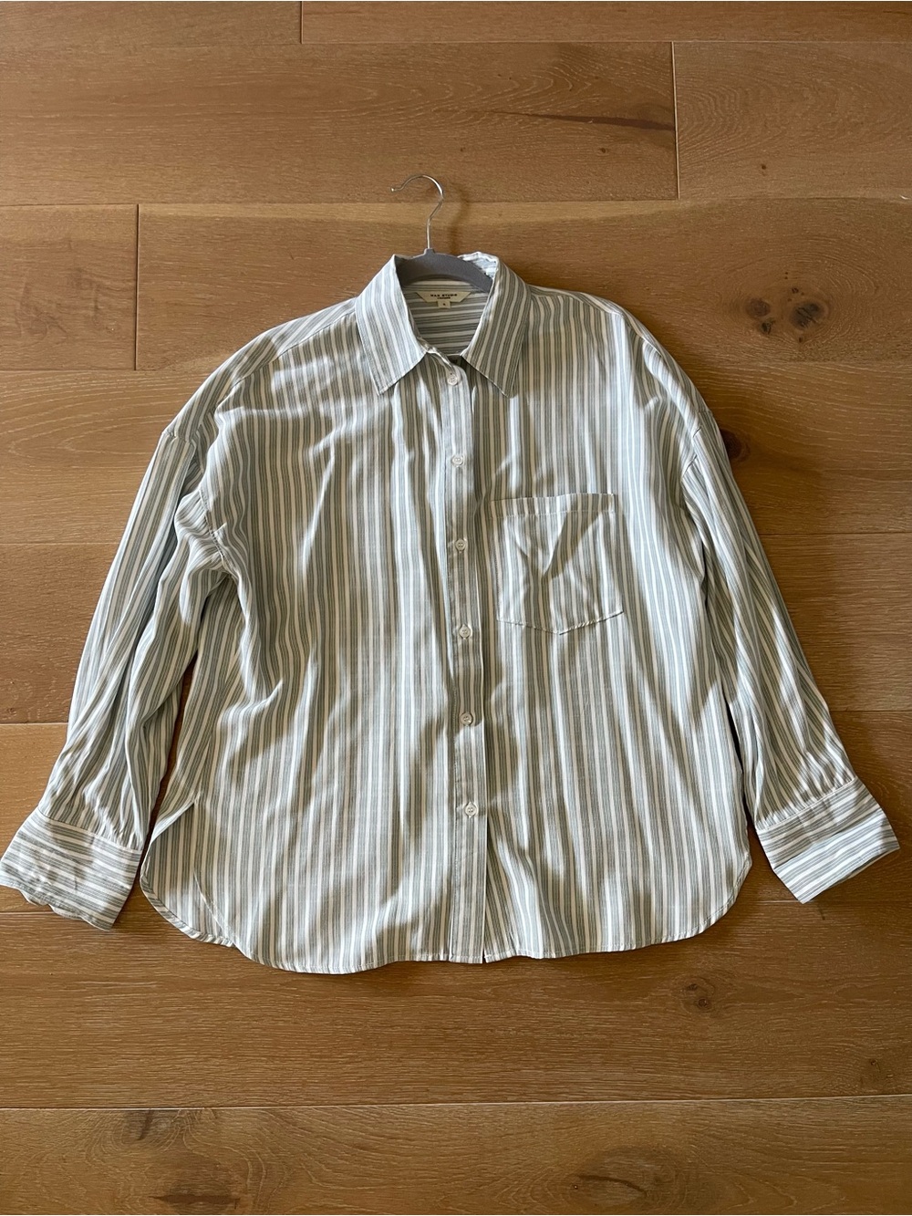 Max Studio Women's Button-Down Stripe Shirt — White and Light Green size Small